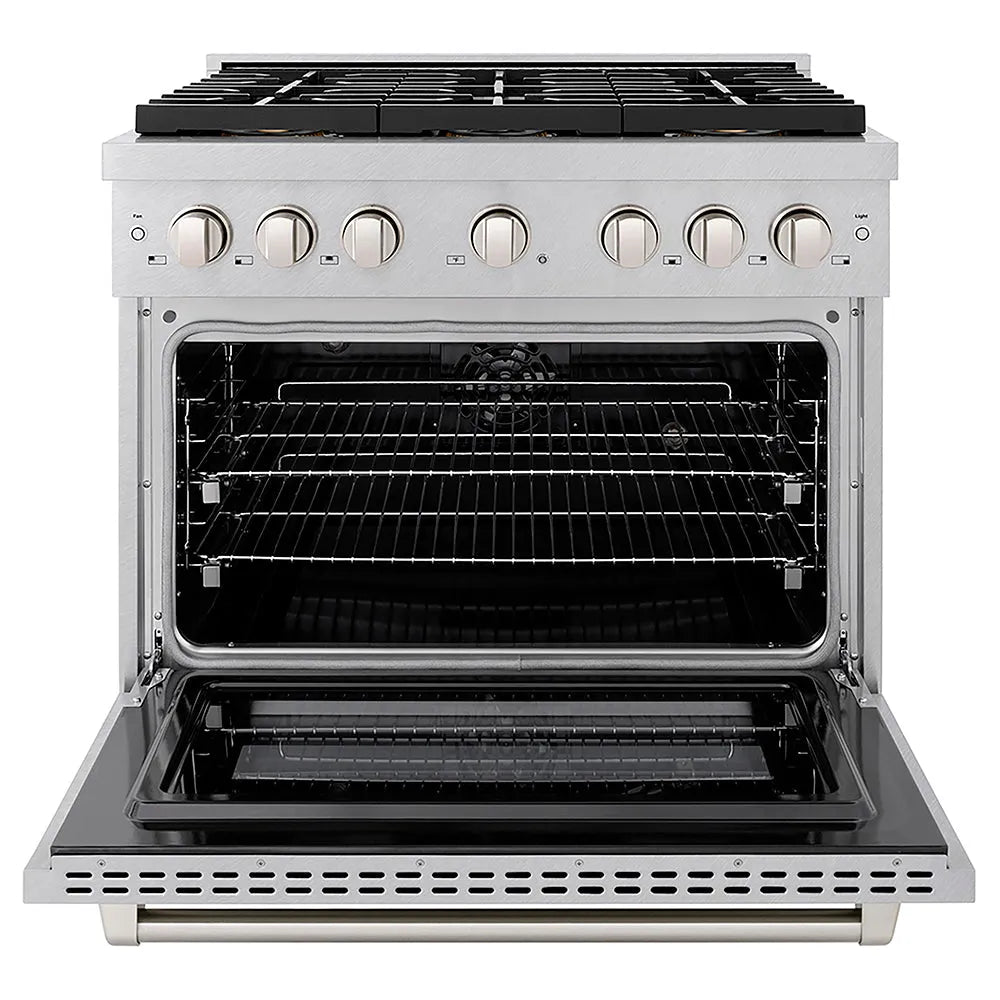 ZLINE Paramount 36-inch range in satin stainless steel PSDRS-36, front view
