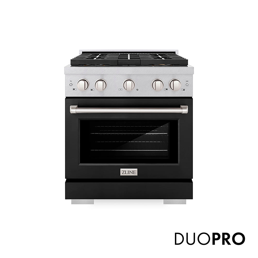 ZLINE Paramount 30-inch range in satin stainless steel with black matte door PSDRS-BLM-30