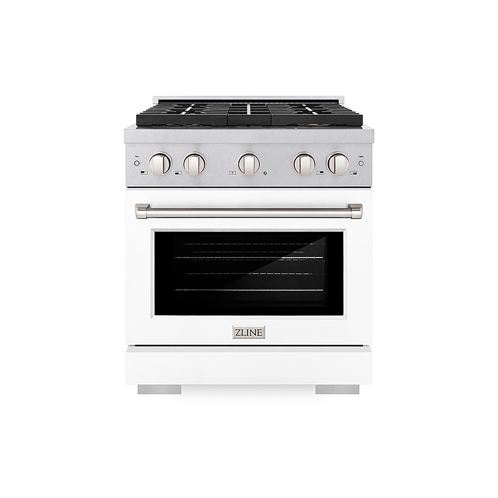 ZLINE Paramount 30-inch range in satin stainless steel with white matte door PSDRS-WM-30, front view