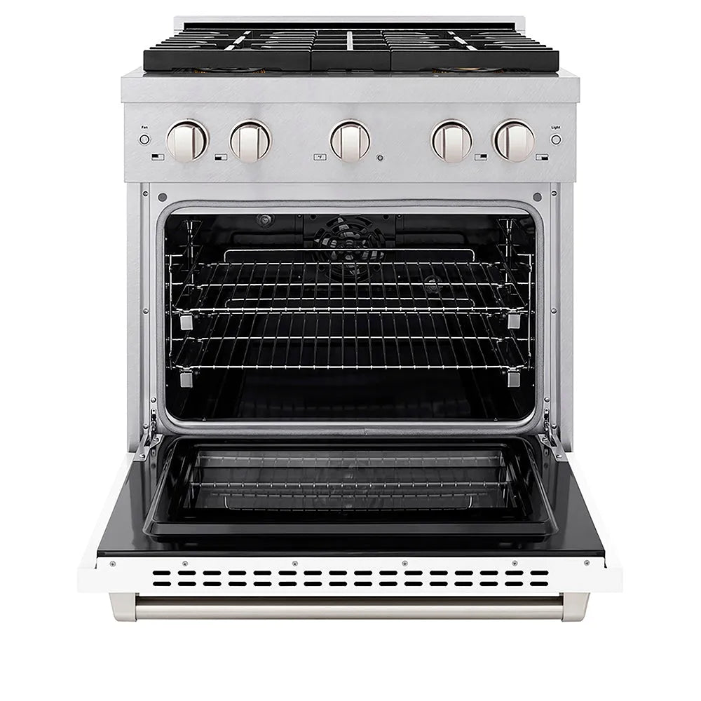 ZLINE Paramount 30-inch range in satin stainless steel with white matte door PSDRS-WM-30, front view
