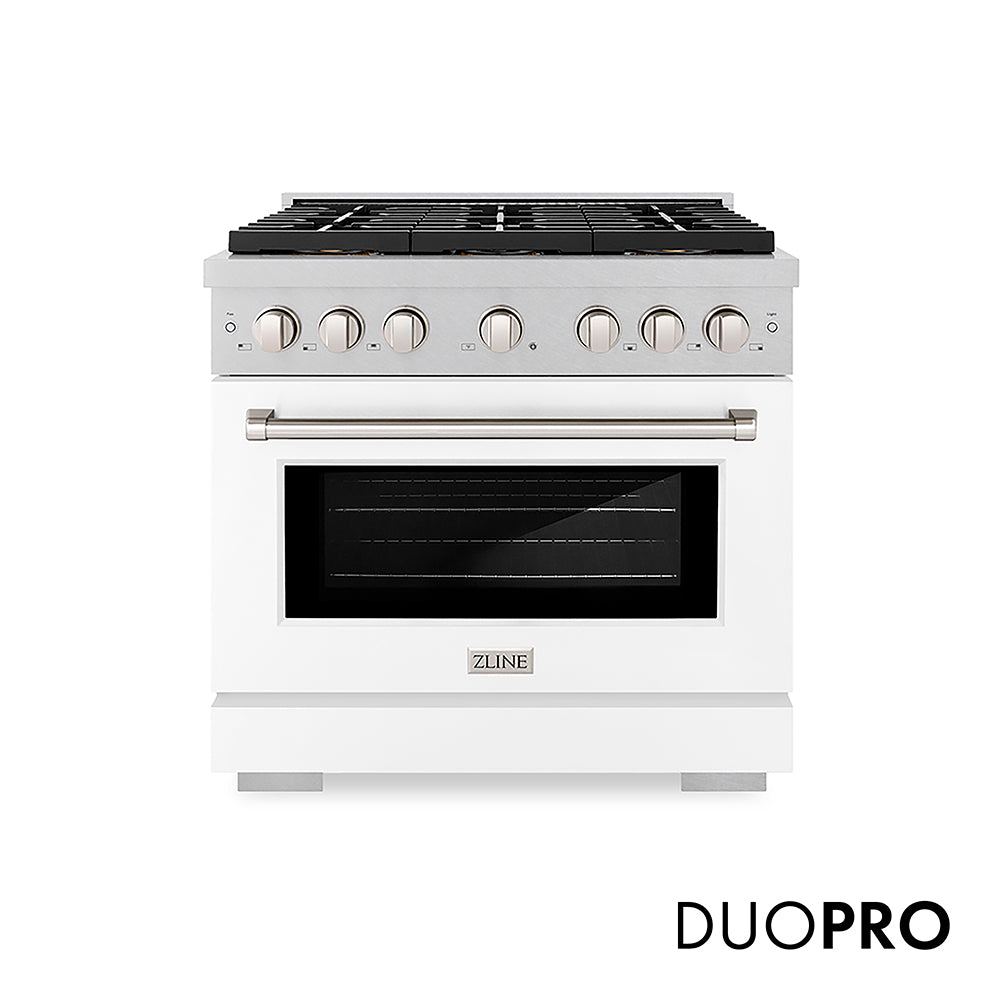 ZLINE Paramount 36-inch range in satin stainless steel with white matte door PSDRS-WM-36