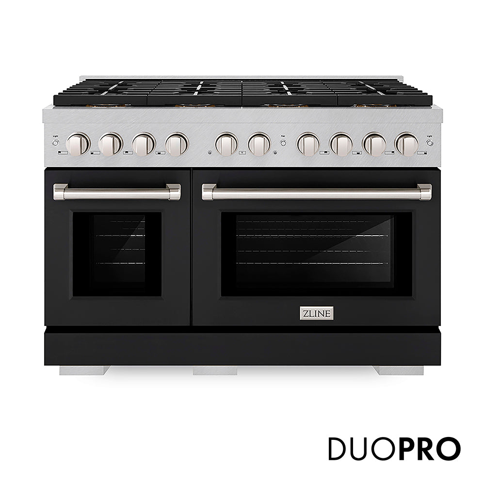 ZLINE Paramount 48-inch range in satin stainless steel with black matte door PSDRS-BLM-48