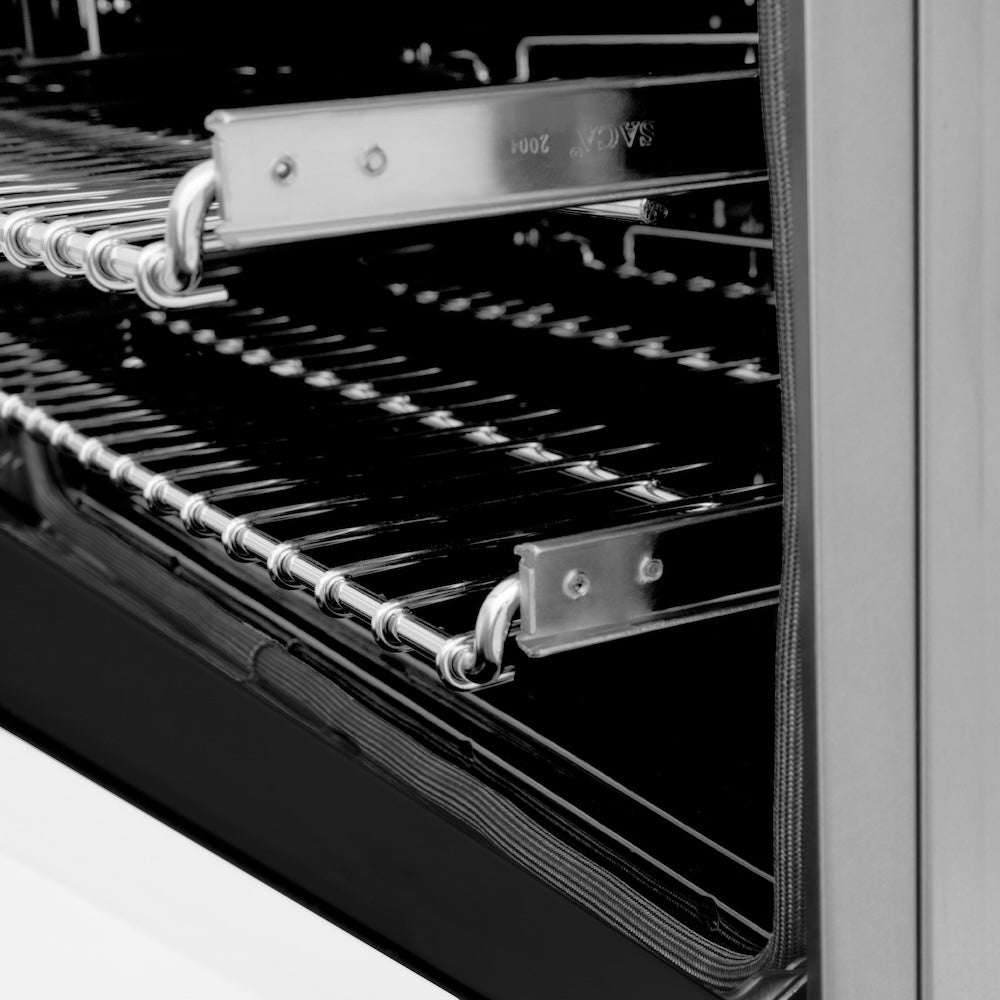 ZLINE Legacy 36-inch range in satin stainless steel with white matte door RAS-WM-36, side view