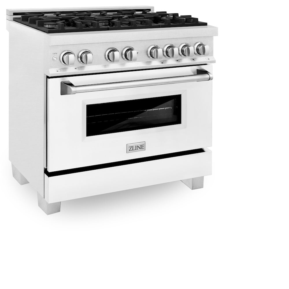 ZLINE Legacy 36-inch range in satin stainless steel with white matte door RAS-WM-36, view 4