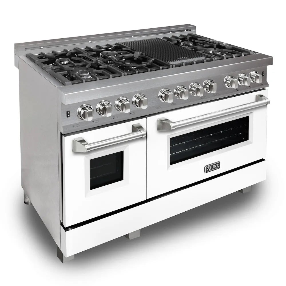 ZLINE Legacy 48-inch range in satin stainless steel with white matte door RAS-WM-48