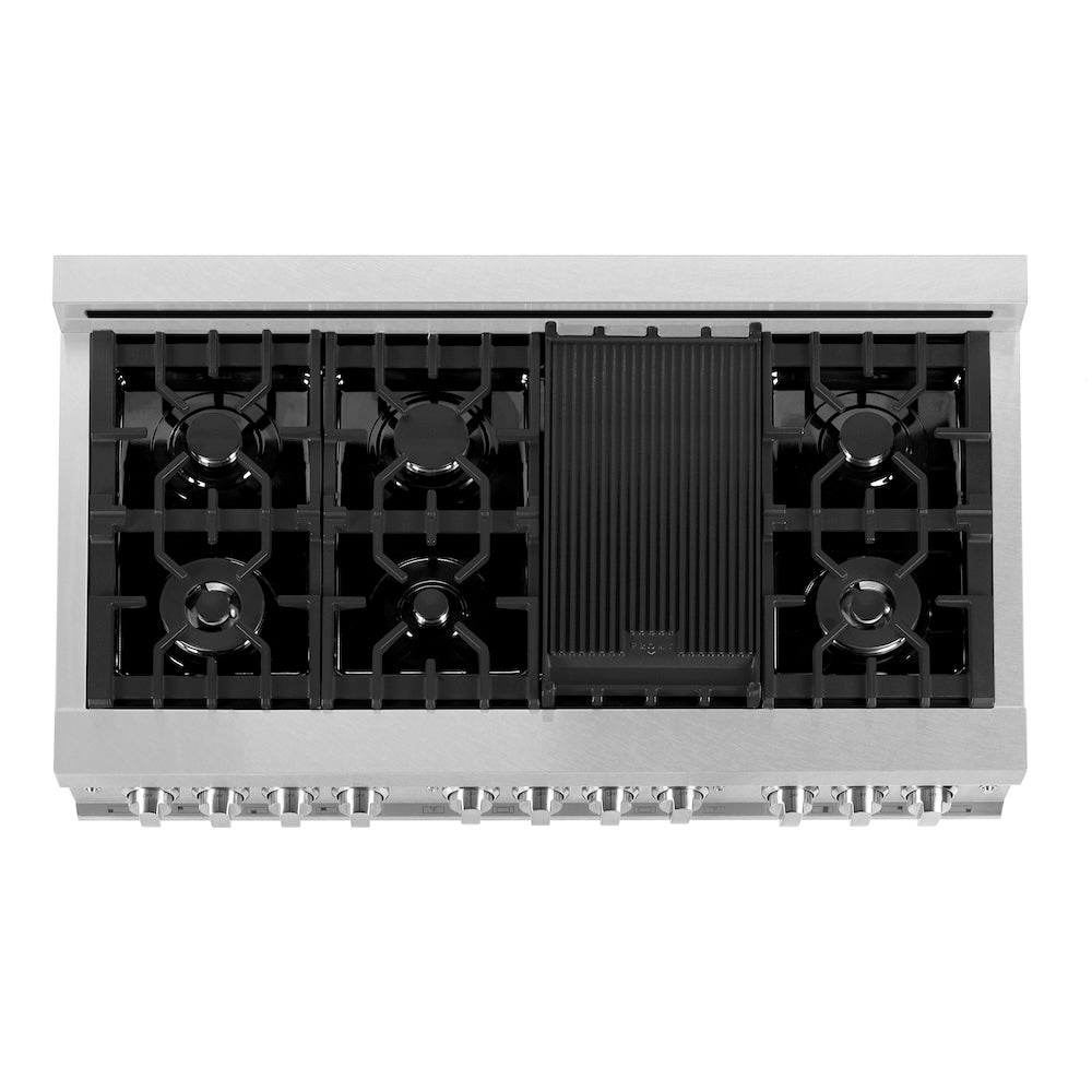 ZLINE Legacy 48-inch range in satin stainless steel with white matte door RAS-WM-48, from above