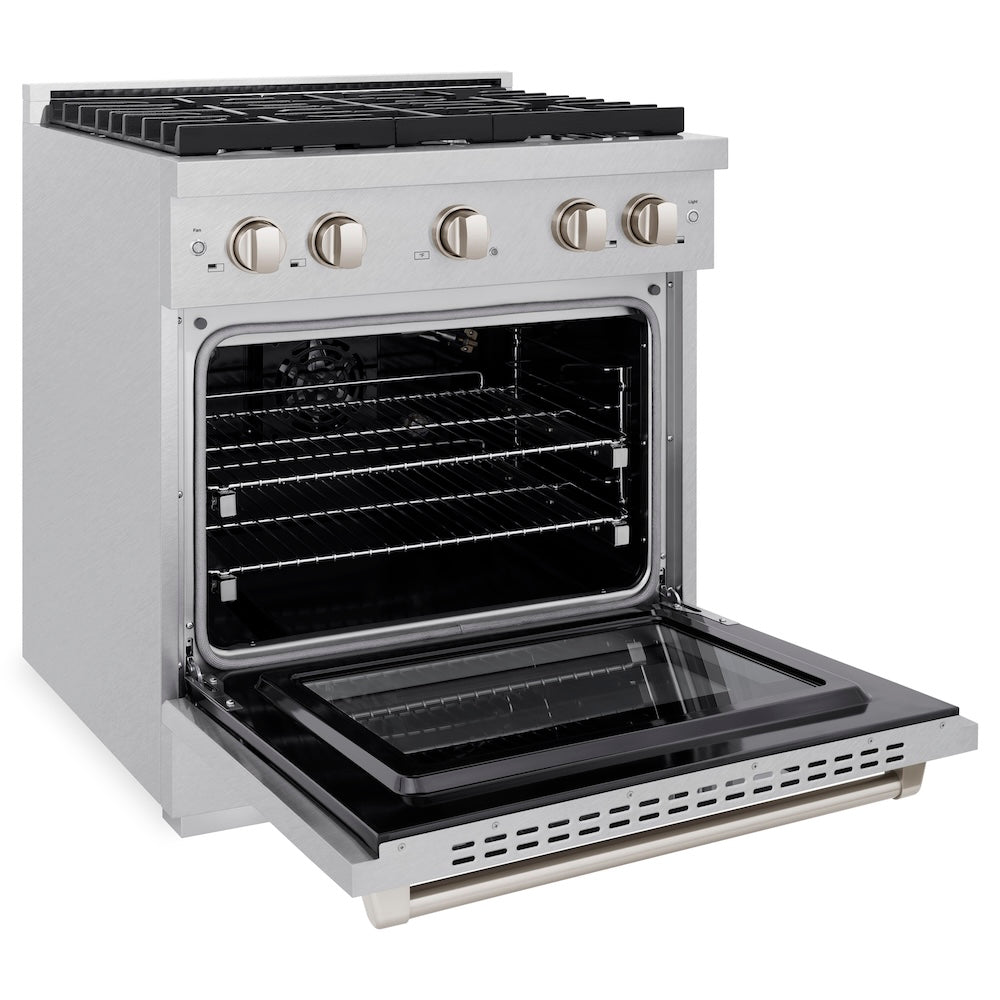 ZLINE Paramount 30-inch range in satin stainless steel SGRS-30, door open