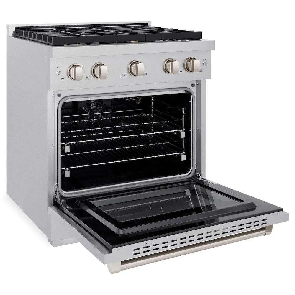 ZLINE Paramount 30-inch range in satin stainless steel SGRS-BR-30, door open