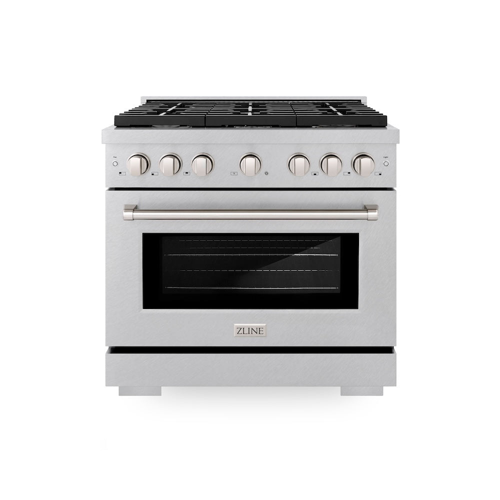 ZLINE Paramount 36-inch range in satin stainless steel SGRS-BR-36, front view