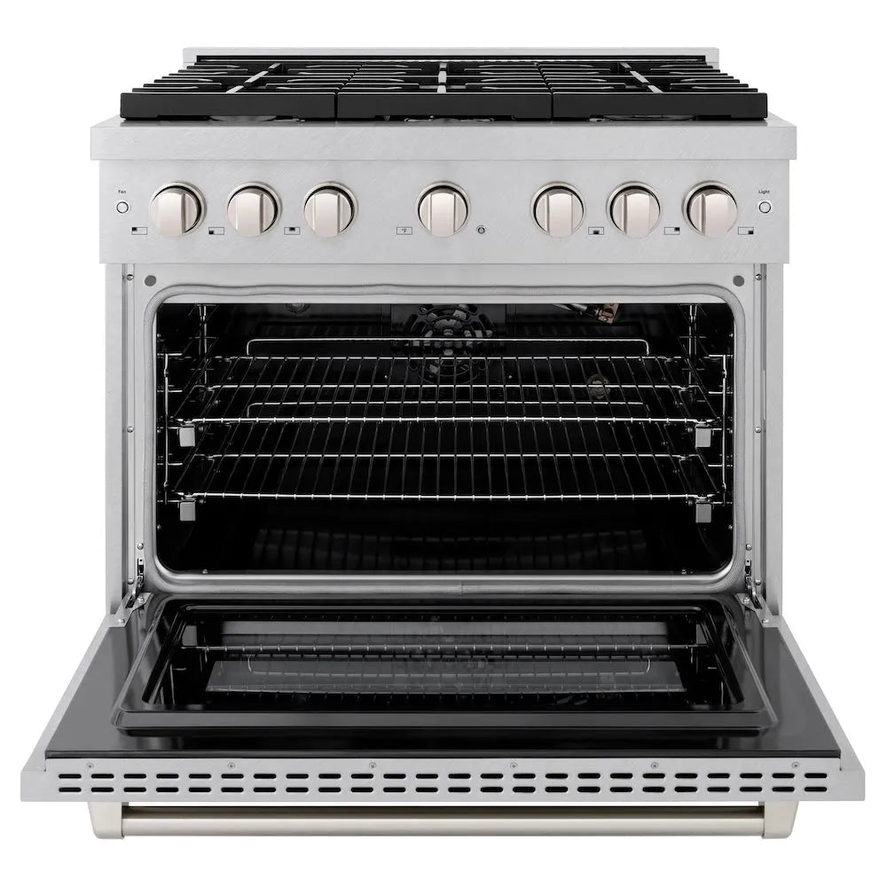 ZLINE Paramount 36-inch range in satin stainless steel SGRS-BR-36, front view