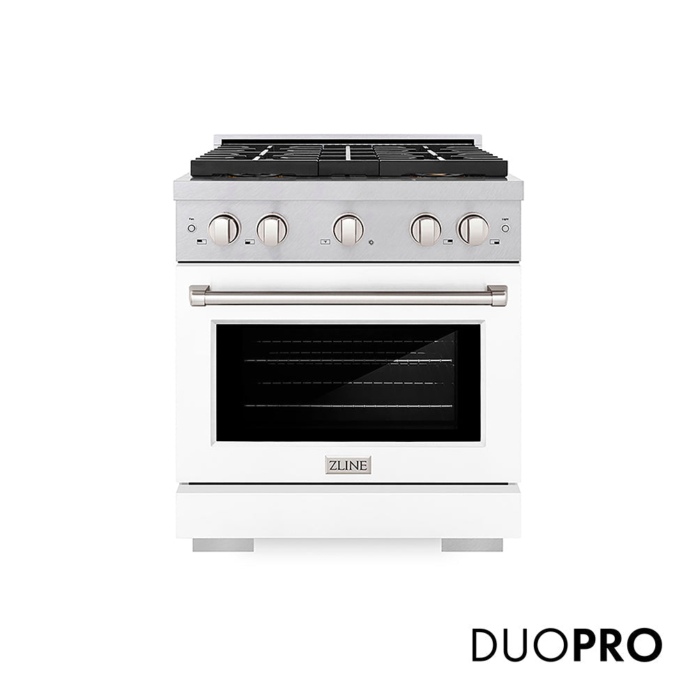 ZLINE Paramount 30-inch range in satin stainless steel with white matte door PSGRS-WM-30
