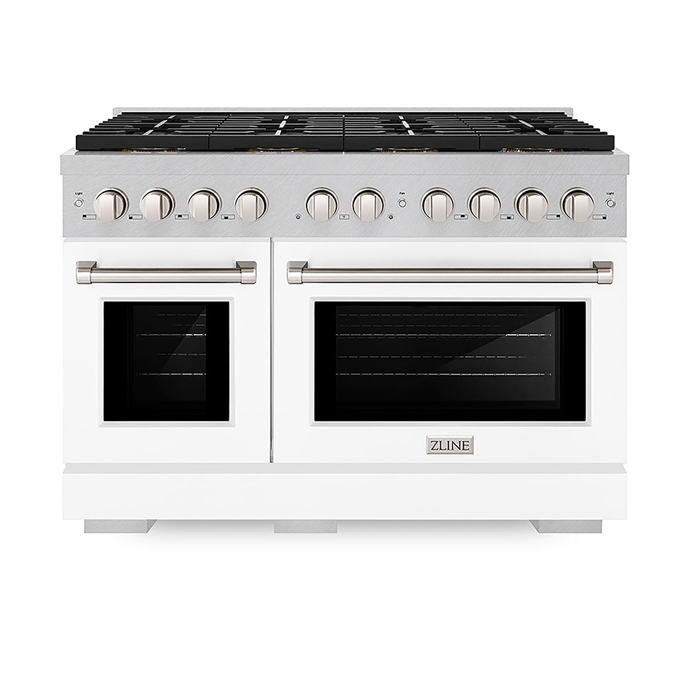 ZLINE Paramount 48-inch range in satin stainless steel with white matte door PSGRS-WM-48, front view