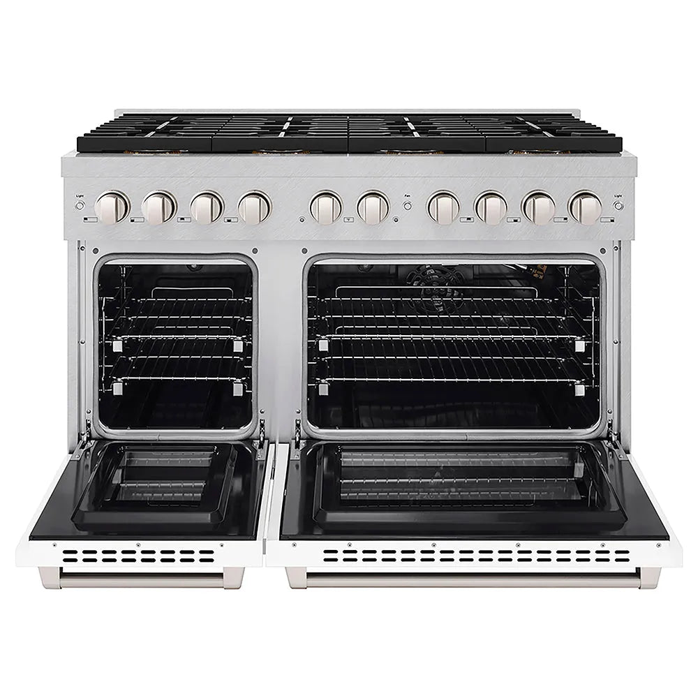 ZLINE Paramount 48-inch range in satin stainless steel with white matte door PSGRS-WM-48, front view
