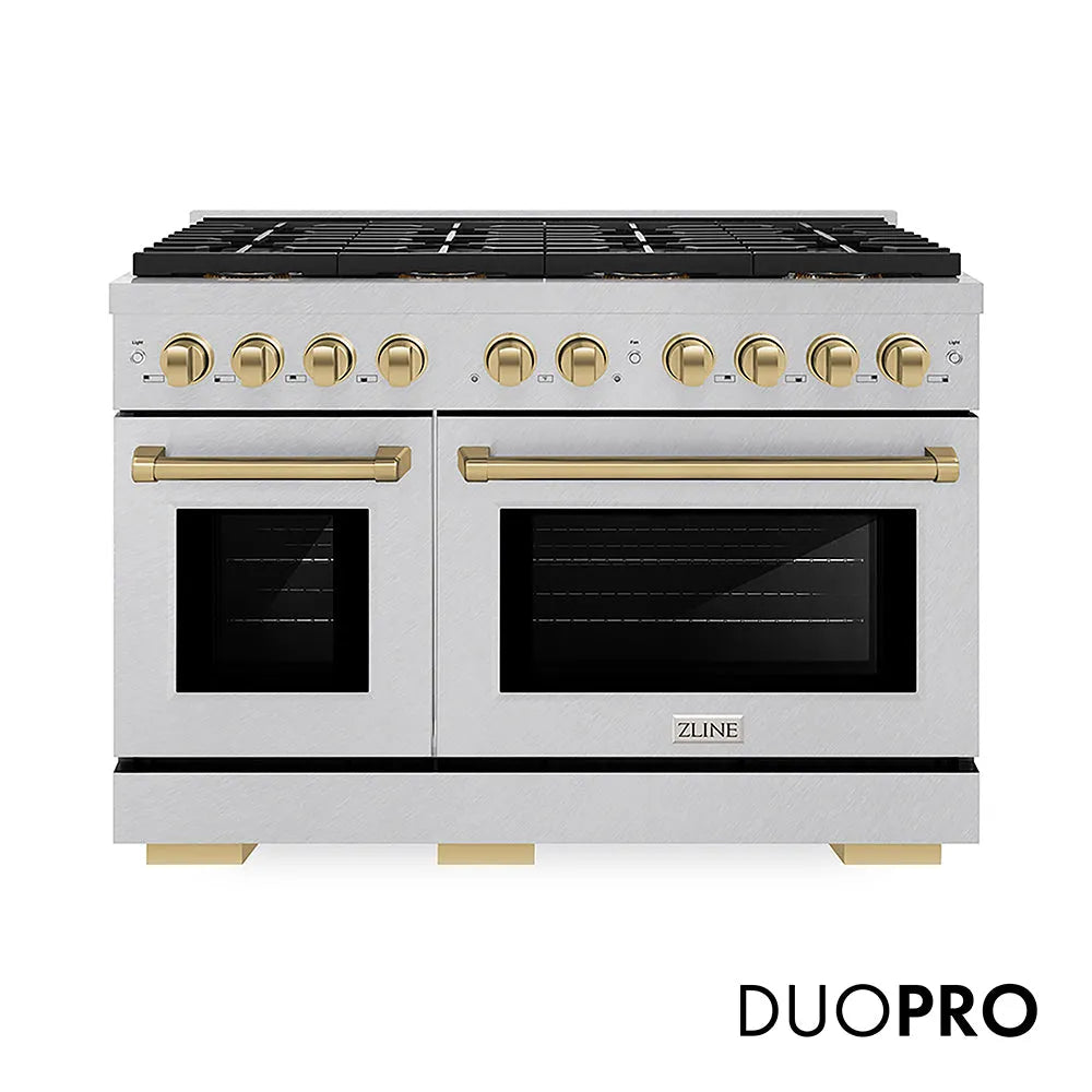 ZLINE Autograph Edition Paramount 48-inch range in satin stainless steel and champagne bronze accents PSGRSZ-48-CB