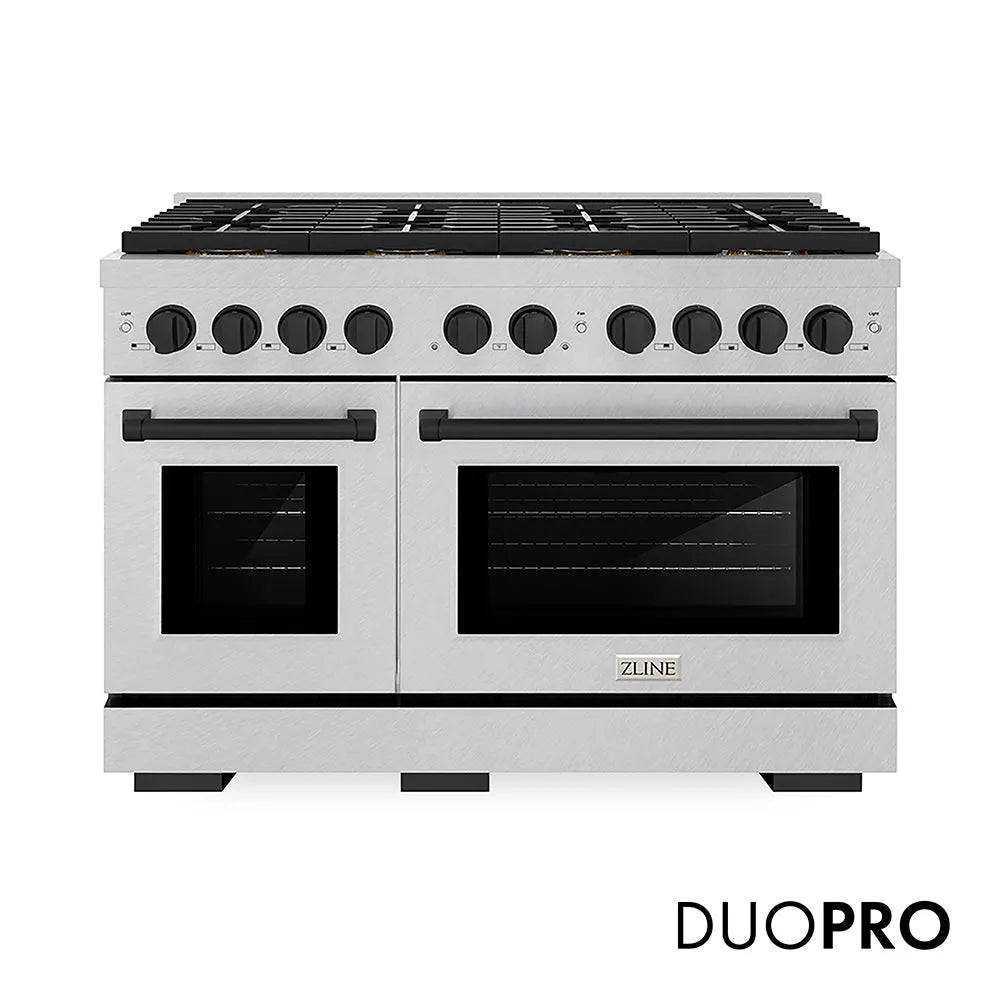 ZLINE Autograph Edition Paramount 48-inch range in satin stainless steel and matte black accents PSGRSZ-48-MB