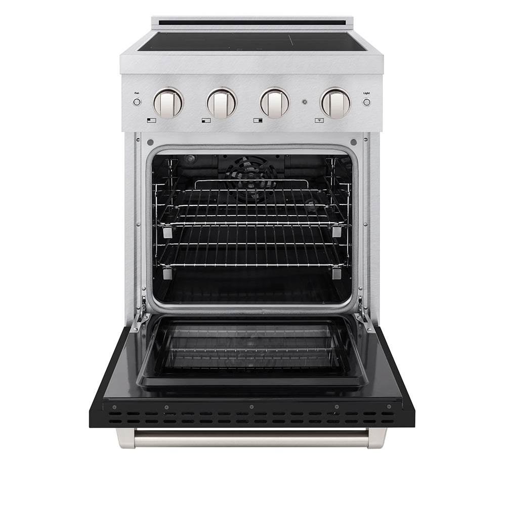 ZLINE Paramount 24-inch range in satin stainless steel with black matte door SINRS-BLM-24, front view