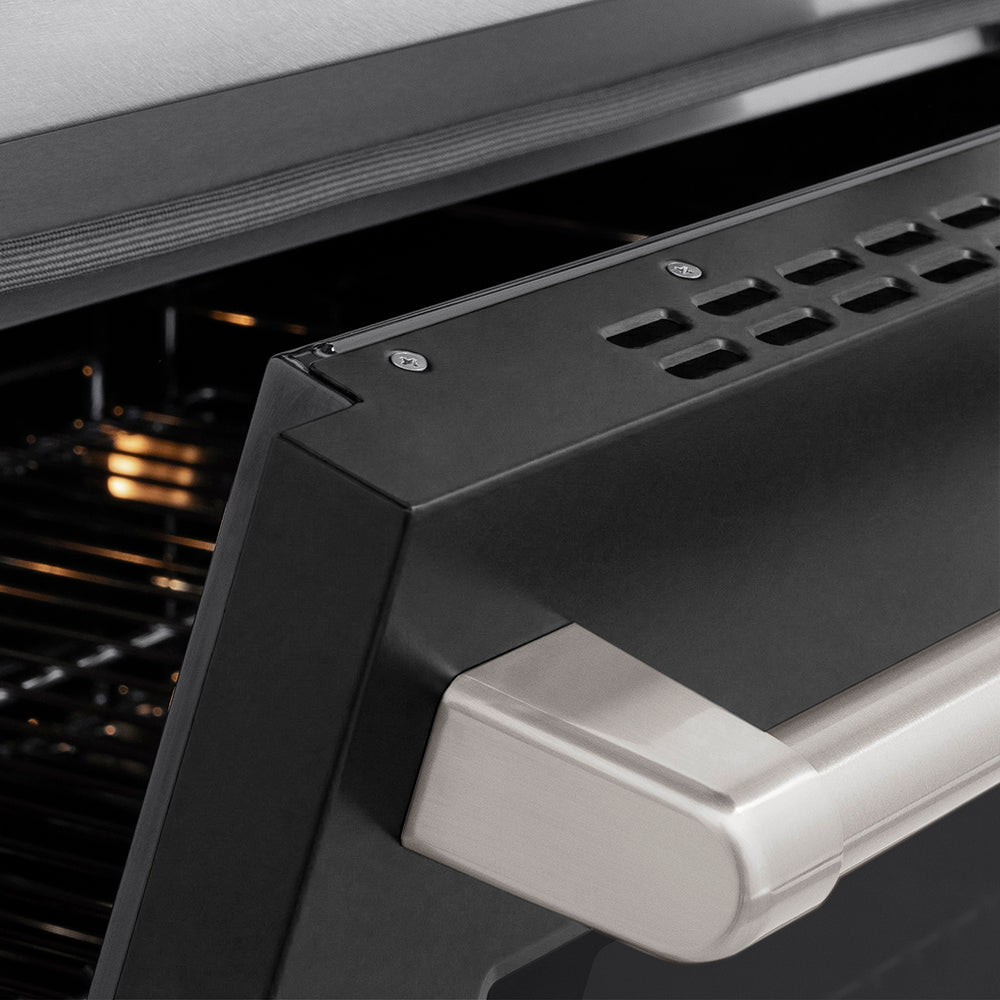 ZLINE Paramount 30-inch range in satin stainless steel with black matte door SINRS-BLM-30, detail