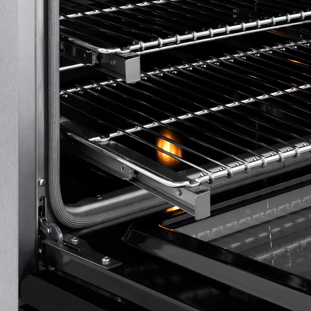 ZLINE Paramount 30-inch range in satin stainless steel with black matte door SINRS-BLM-30, detail