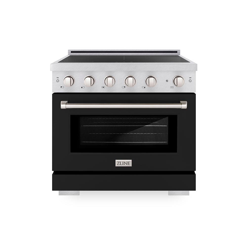 ZLINE Paramount 36-inch range in satin stainless steel with black matte door SINRS-BLM-36