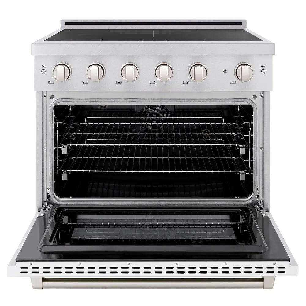 ZLINE Paramount 36-inch range in satin stainless steel with white matte door SINRS-WM-36, front view