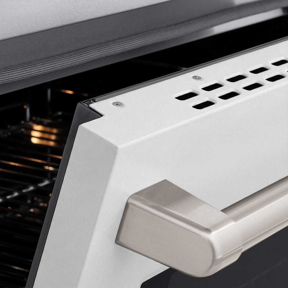 ZLINE Paramount 36-inch range in satin stainless steel with white matte door SINRS-WM-36, detail