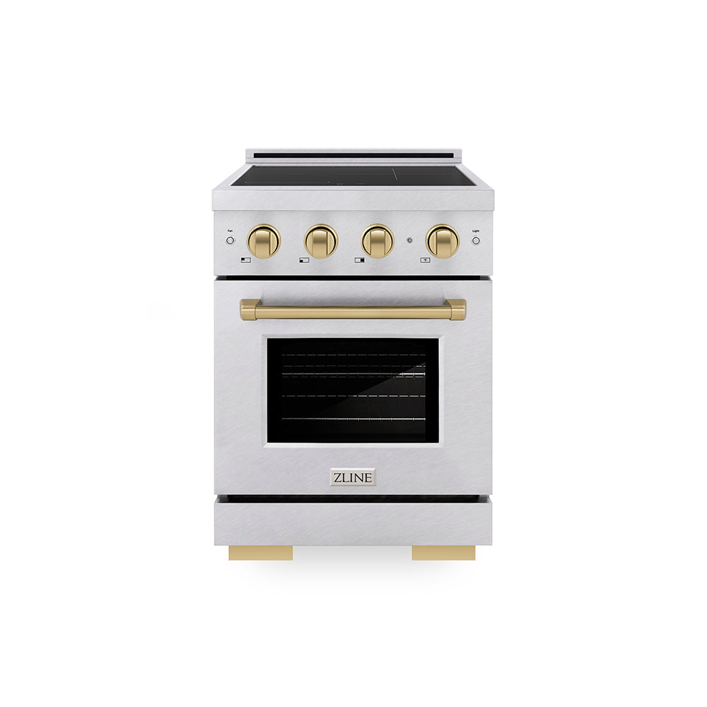 ZLINE Autograph Edition Paramount 24-inch range in satin stainless steel and champagne bronze accents SINRSZ-24-CB