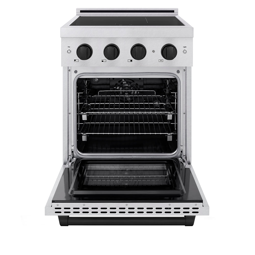 ZLINE Autograph Edition Paramount 24-inch range in satin stainless steel and matte black accents SINRSZ-24-MB, front view