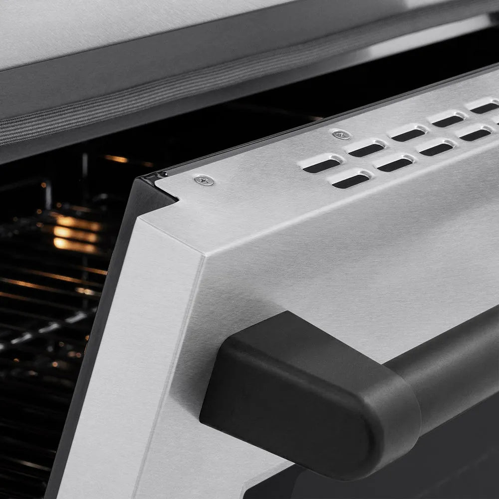 ZLINE Autograph Edition Paramount 24-inch range in satin stainless steel and matte black accents SINRSZ-24-MB, detail