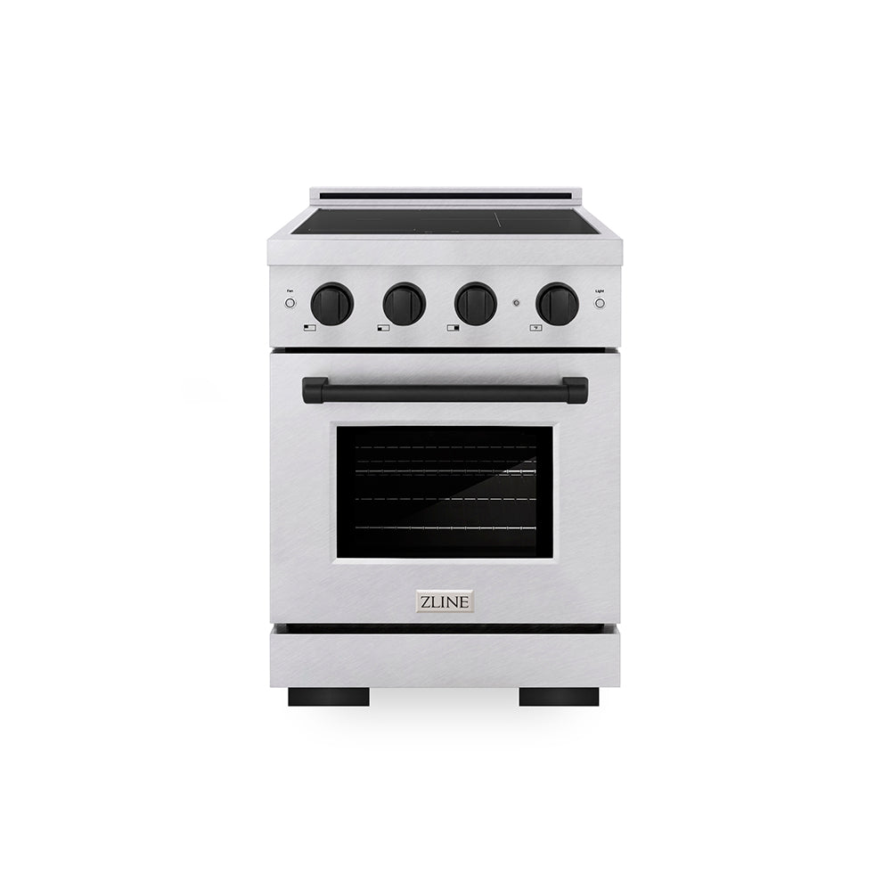 ZLINE Autograph Edition Paramount 24-inch range in satin stainless steel and matte black accents SINRSZ-24-MB