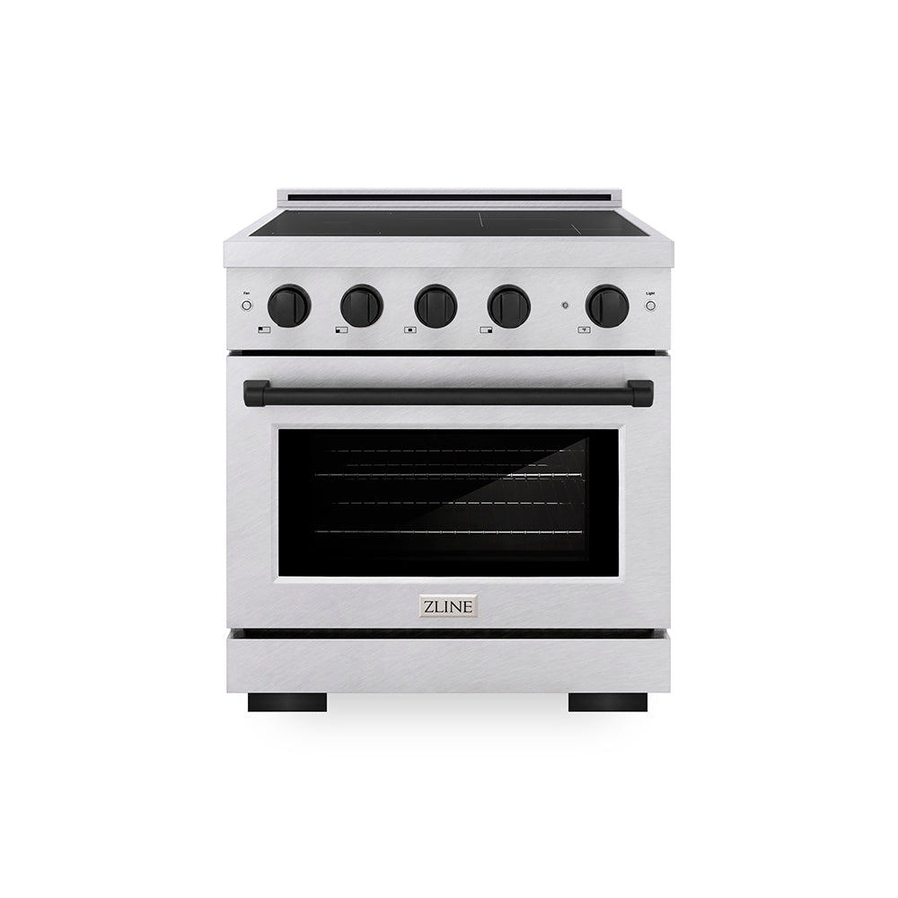 ZLINE Autograph Edition Paramount 30-inch range in satin stainless steel and matte black accents SINRSZ-30-MB