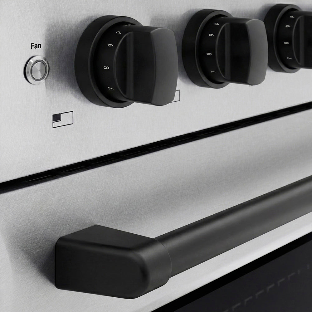 ZLINE Autograph Edition Paramount 30-inch range in satin stainless steel and matte black accents SINRSZ-30-MB, detail