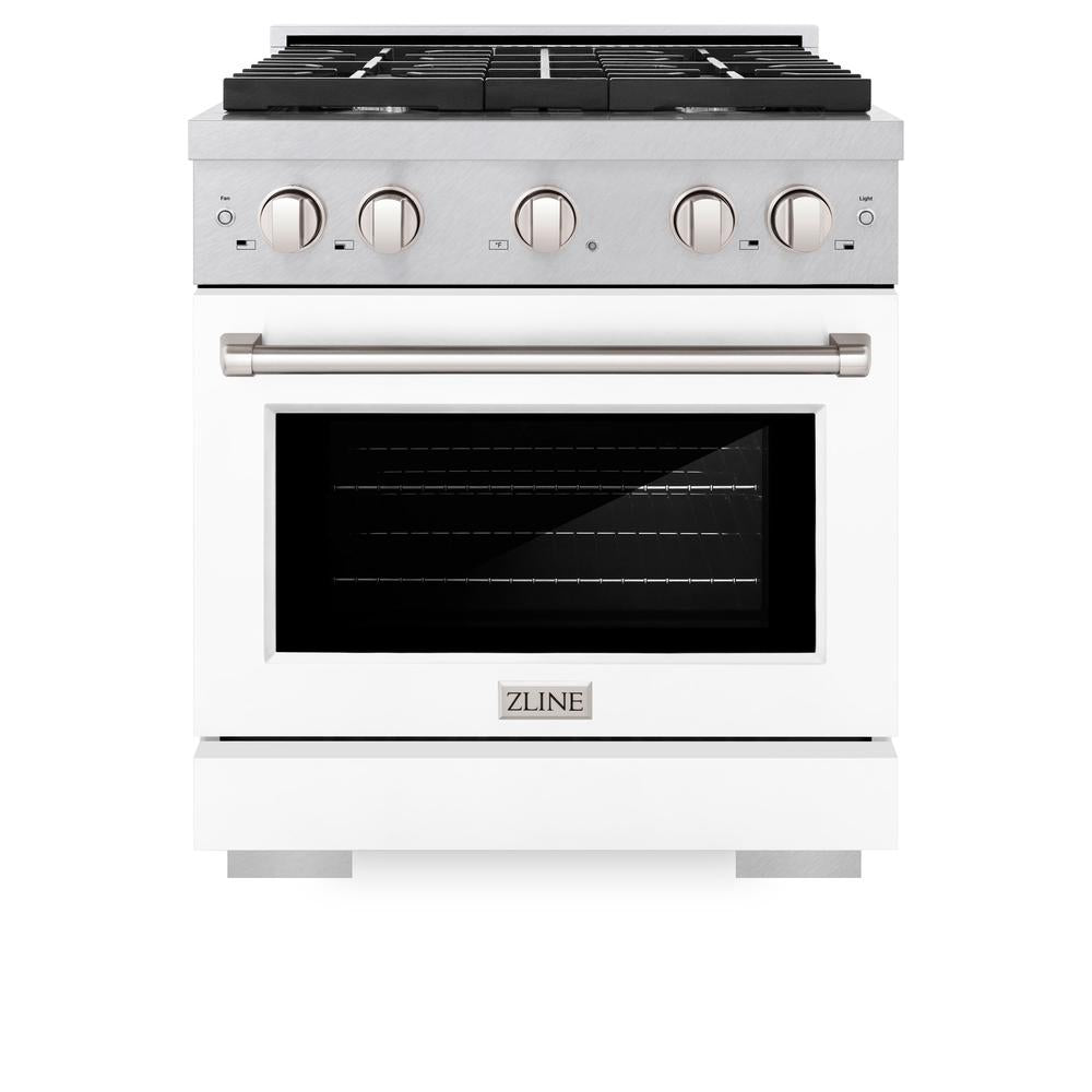 ZLINE Paramount 30-inch range in satin stainless steel with white matte door SDRS-WM-30, front view