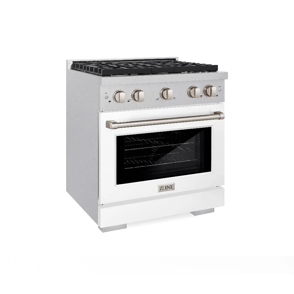ZLINE Paramount 30-inch range in satin stainless steel with white matte door SDRS-WM-30