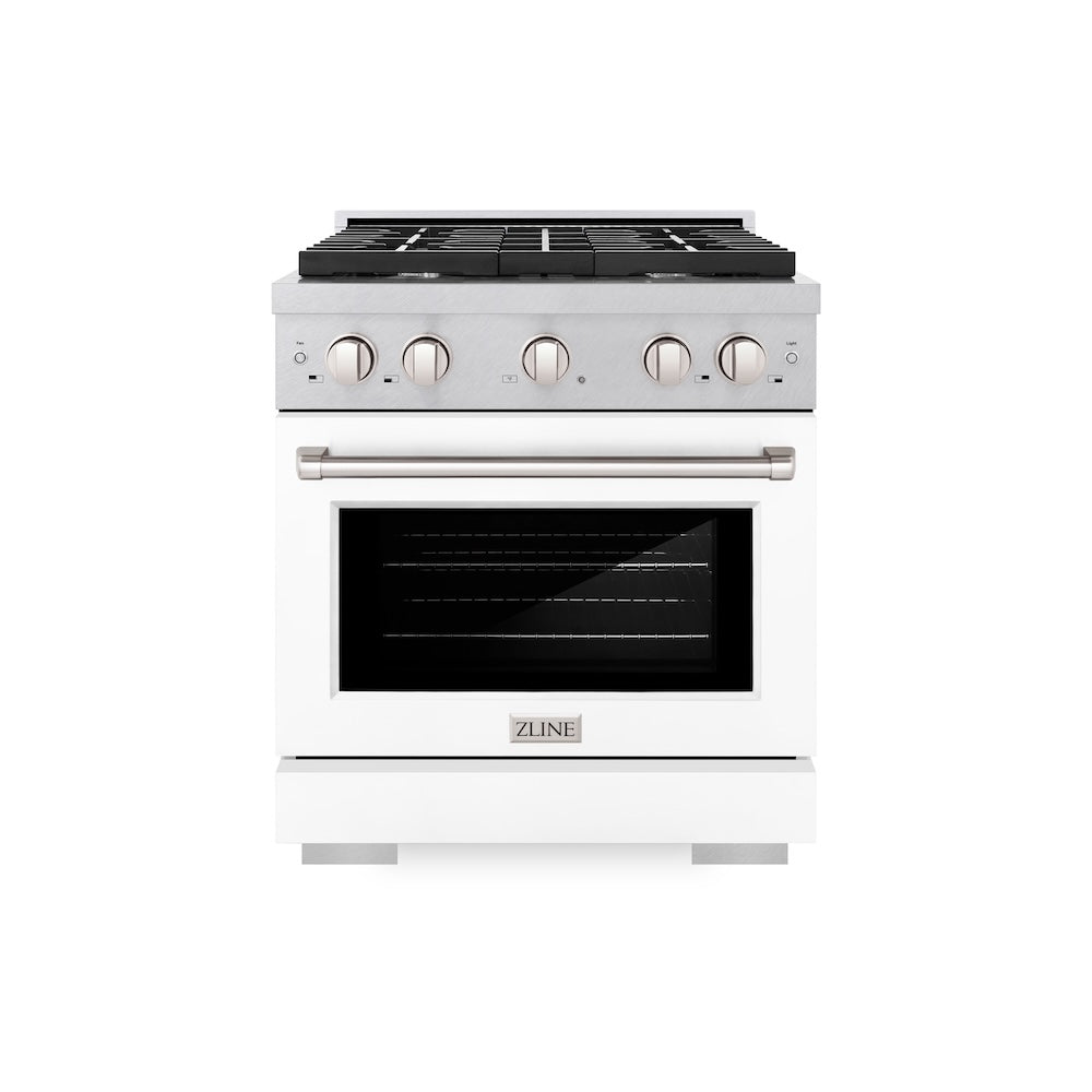 ZLINE Paramount 30-inch range in satin stainless steel with white matte door SGRS-WM-30, front view