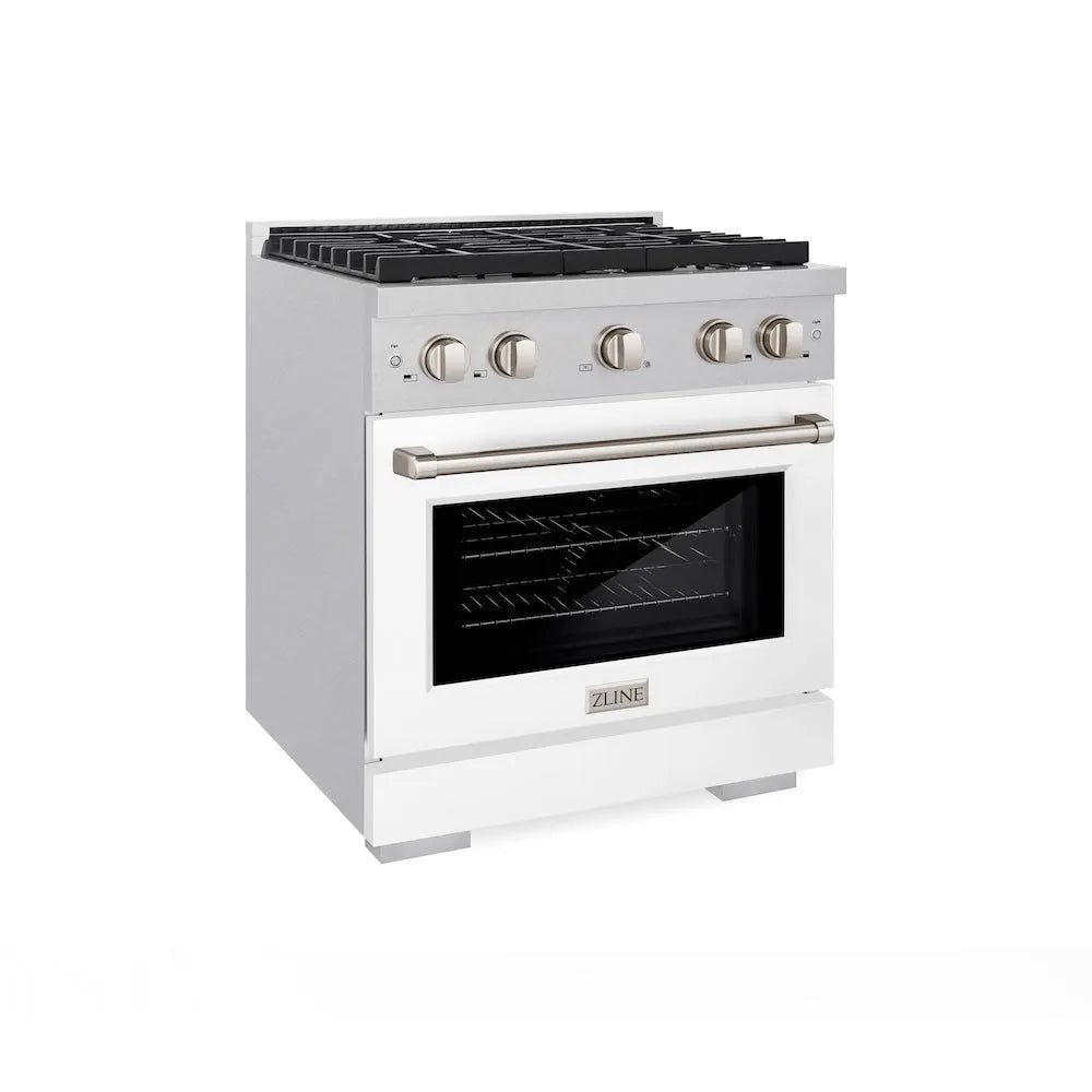 ZLINE Paramount 30-inch range in satin stainless steel with white matte door SGRS-WM-30