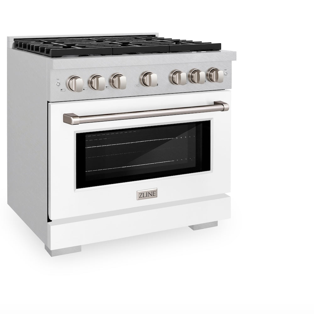 ZLINE Paramount 36-inch range in satin stainless steel with white matte door SGRS-WM-36, view 5