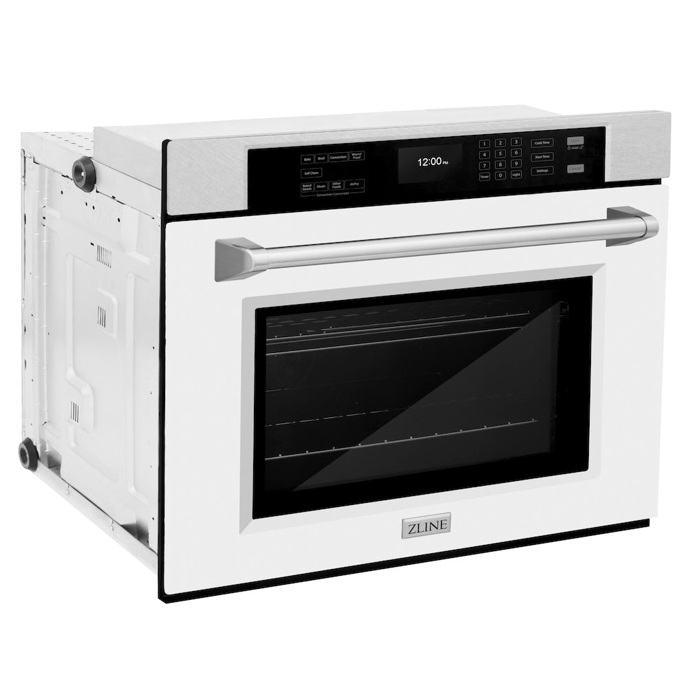 ZLINE Professional 30-inch wall oven in satin stainless steel with white matte door WASS-WM-30, side view