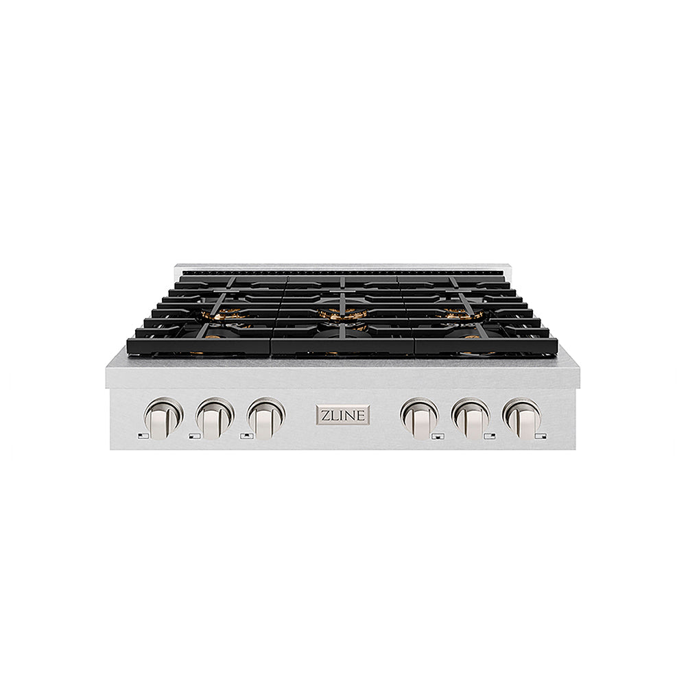 ZLINE Paramount 36-inch rangetop in satin stainless steel PSRTS-36, front view