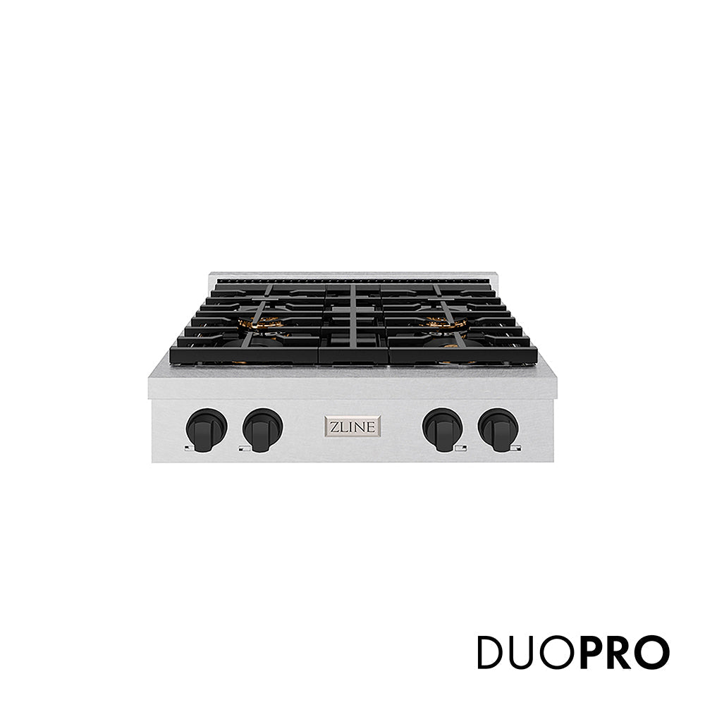 ZLINE Autograph Edition Paramount 30-inch rangetop in satin stainless steel and matte black accents PSRTSZ-30-MB