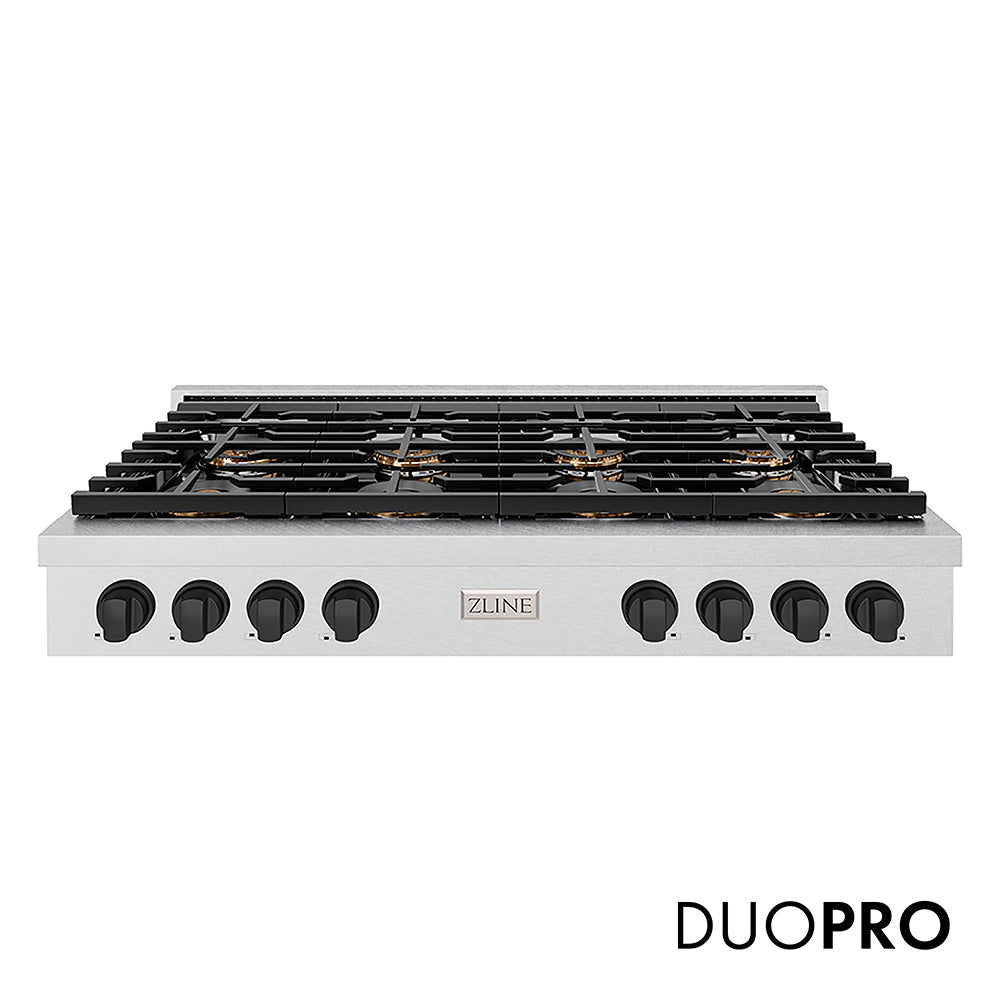 ZLINE Autograph Edition Paramount 48-inch rangetop in satin stainless steel and matte black accents PSRTSZ-48-MB
