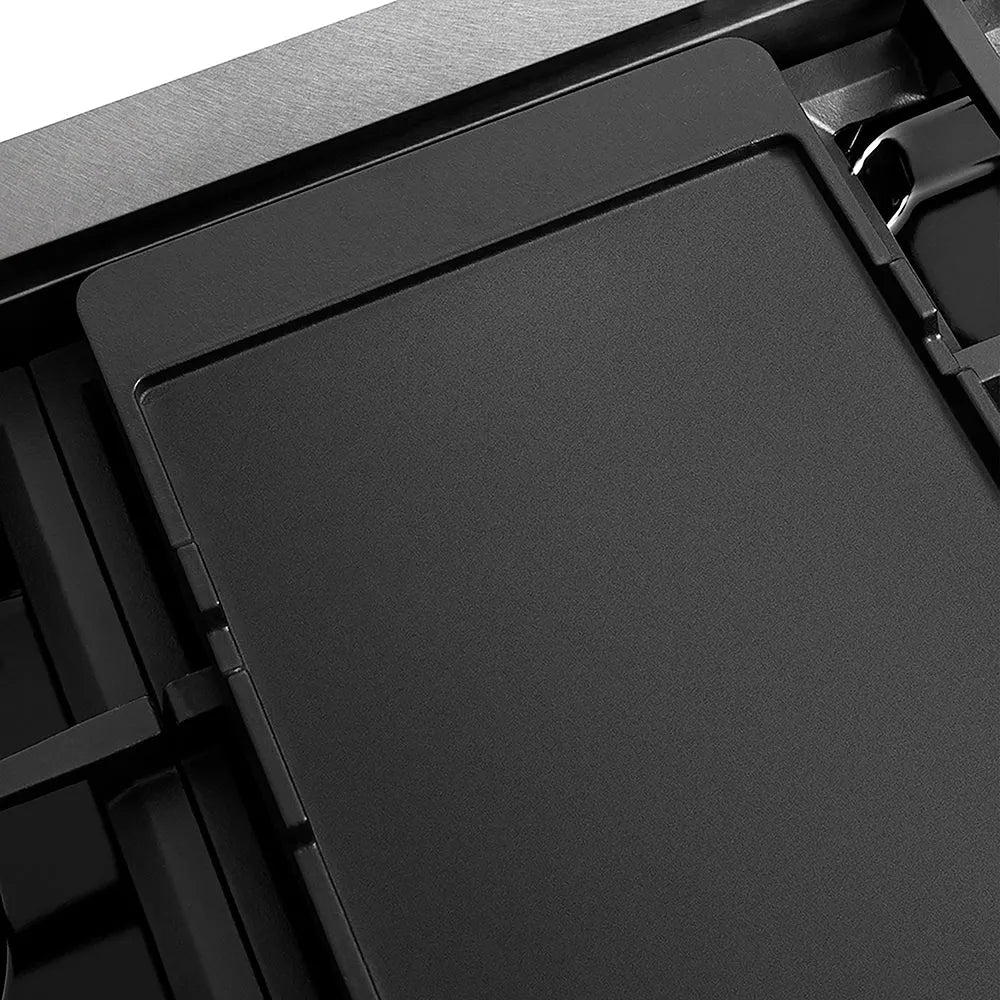 ZLINE Autograph Edition Paramount 48-inch rangetop in satin stainless steel and matte black accents PSRTSZ-48-MB, from above