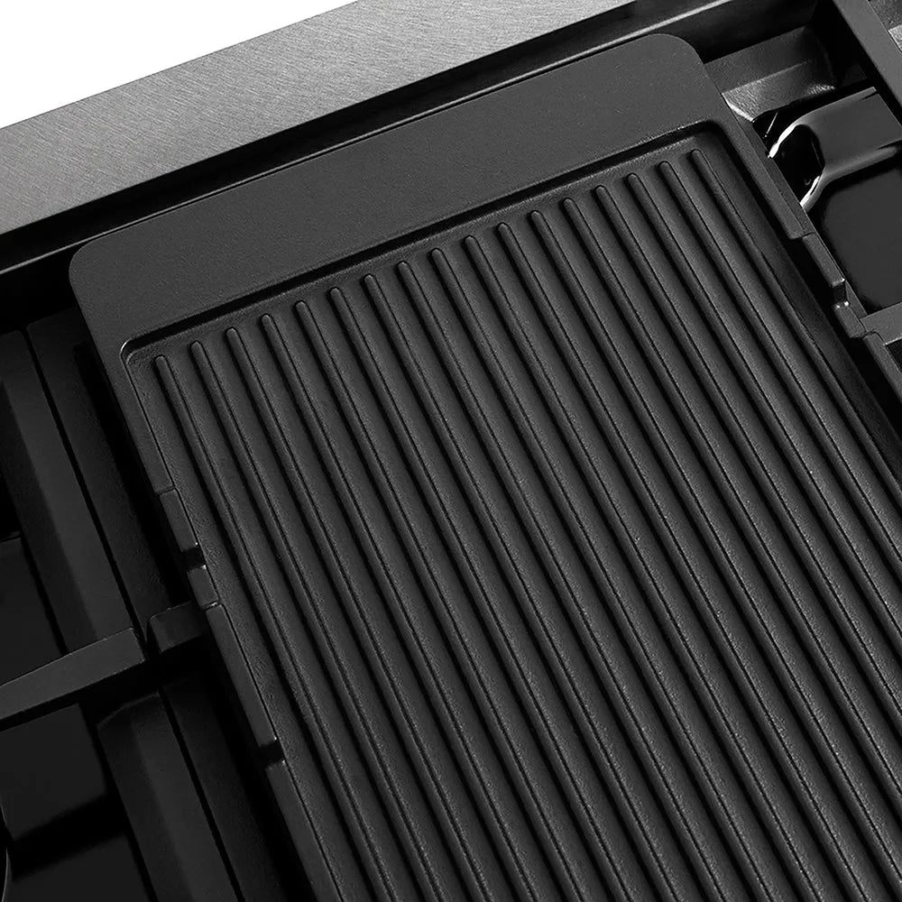 ZLINE Autograph Edition Paramount 48-inch rangetop in satin stainless steel and matte black accents PSRTSZ-48-MB, from above