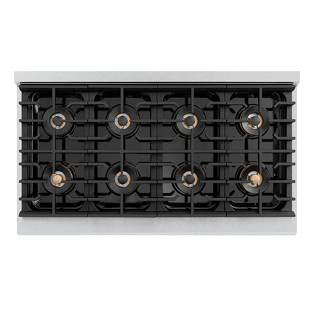 ZLINE Autograph Edition Paramount 48-inch rangetop in satin stainless steel and matte black accents PSRTSZ-48-MB, from above