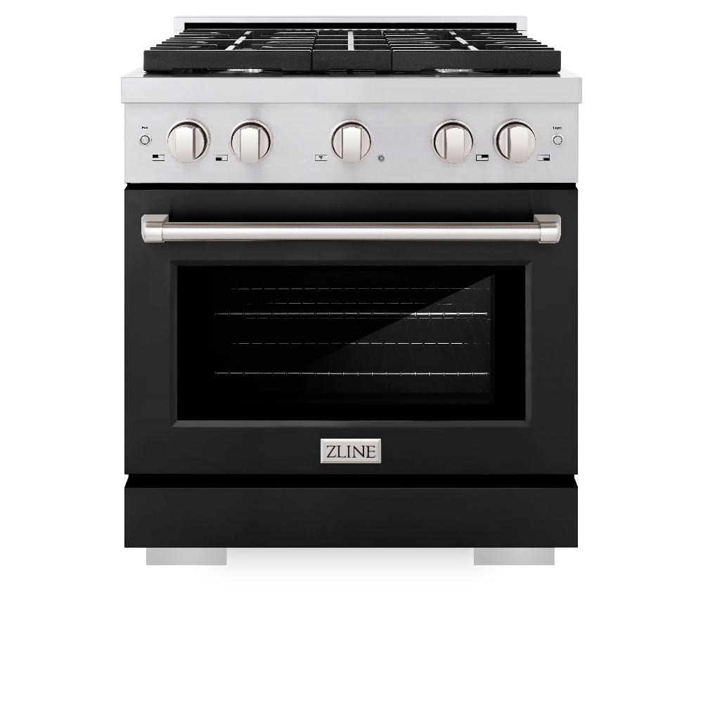 ZLINE Paramount 30-inch range in stainless steel with black matte door SDR-BLM-30, front view