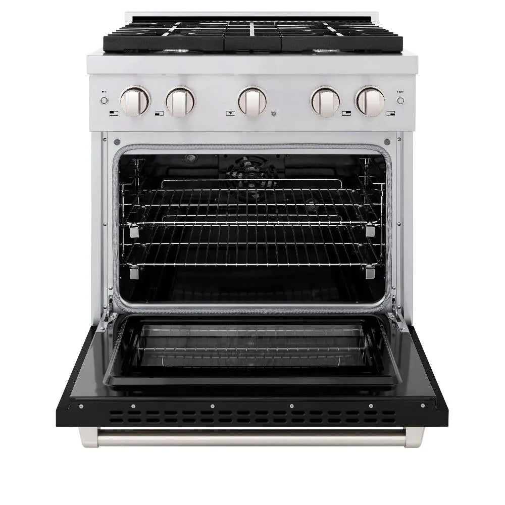 ZLINE Paramount 30-inch range in stainless steel with black matte door SDR-BLM-30, front view