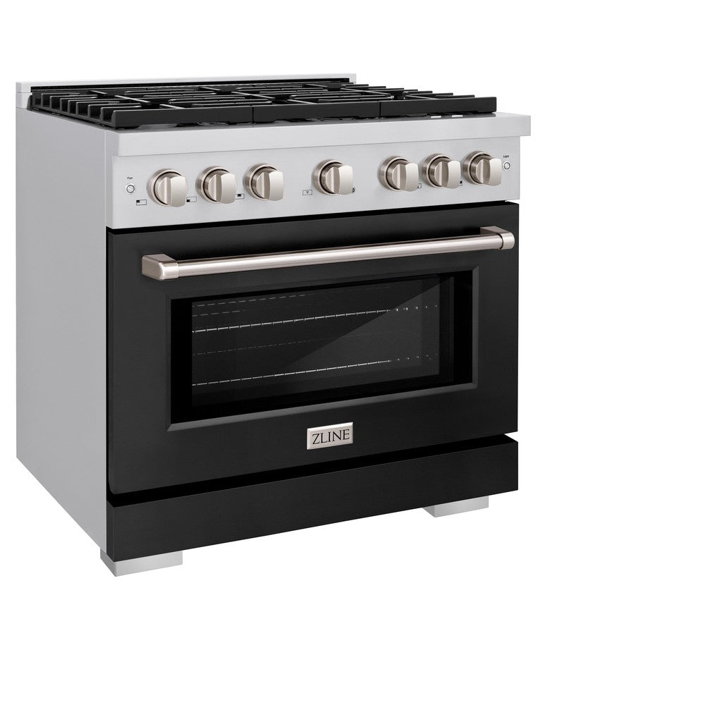 ZLINE Paramount 36-inch range in stainless steel with black matte door SDR-BLM-36, view 6