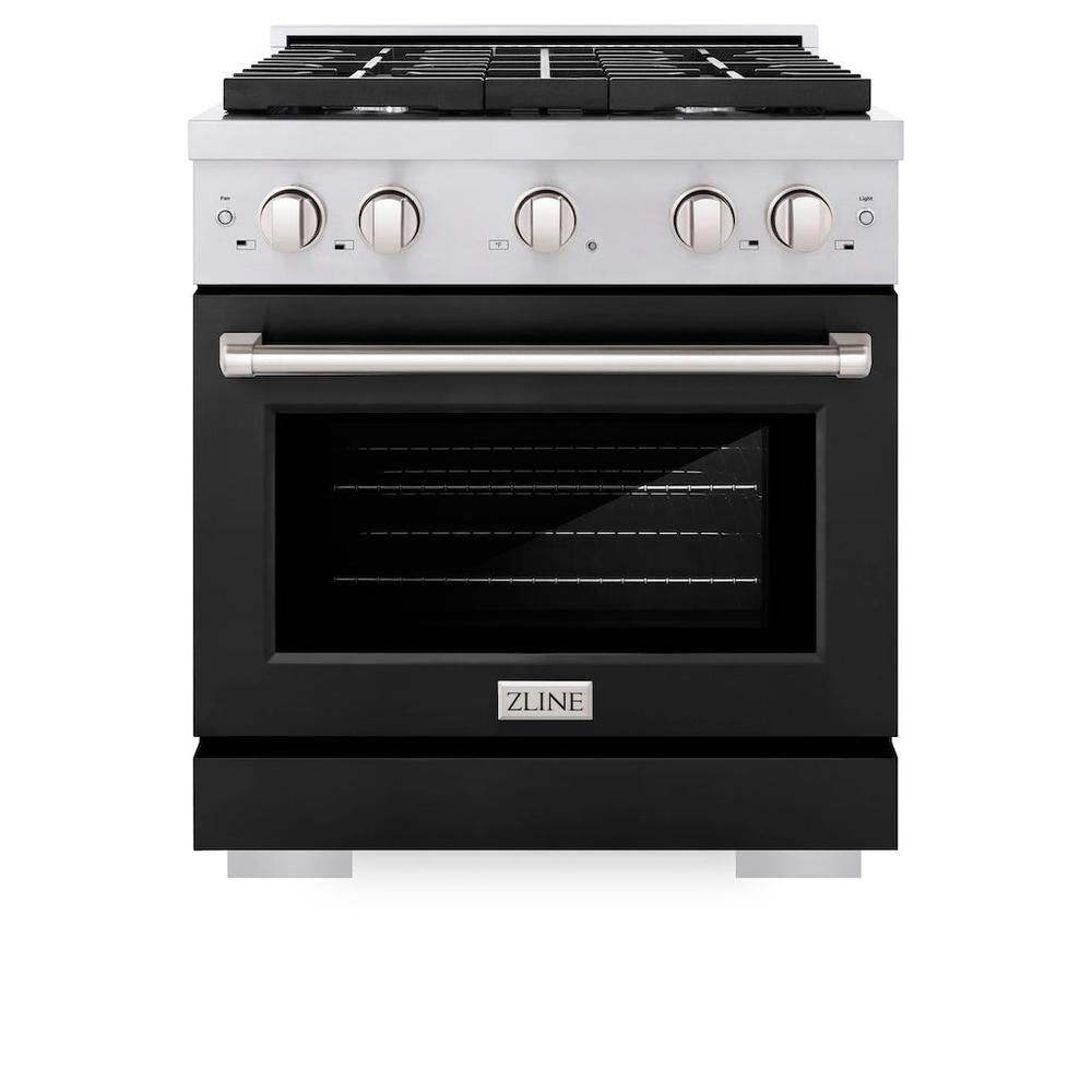 ZLINE Paramount 30-inch range in stainless steel with black matte door SGR-BLM-30, front view