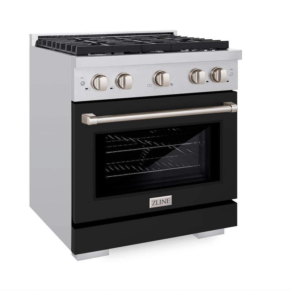 ZLINE Paramount 30-inch range in stainless steel with black matte door SGR-BLM-30, view 3