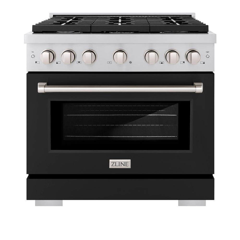 ZLINE Paramount 36-inch range in stainless steel with black matte door SGR-BLM-36, front view