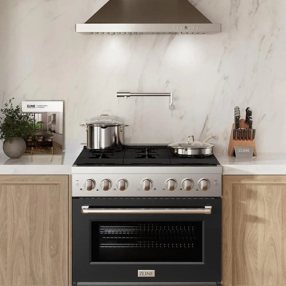 ZLINE Paramount 36-inch range in stainless steel with black matte door SGR-BLM-36, view 2